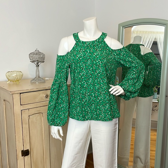 [M] CeCe Floral Green Blouse Top - Picture 4 of 7